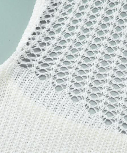 Trendy White Halter Knit Mini Dress - Chic Crochet Detail Resort & Vacation Essential