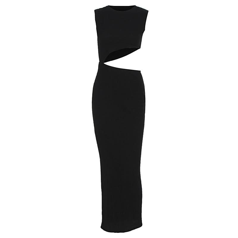 Sultry Black Ribbed Cut-Out Maxi Dress – Your Go-To for Fall Nights & Holiday Events