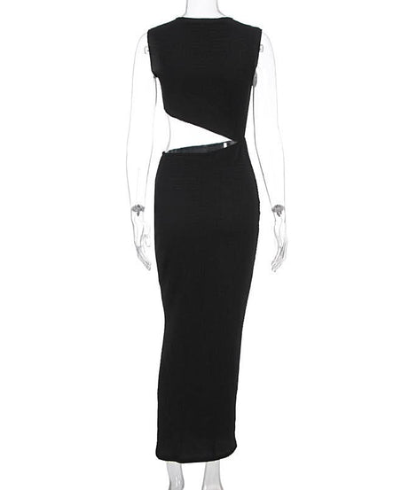 Sultry Black Ribbed Cut-Out Maxi Dress – Your Go-To for Fall Nights & Holiday Events