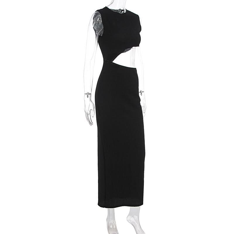 Sultry Black Ribbed Cut-Out Maxi Dress – Your Go-To for Fall Nights & Holiday Events
