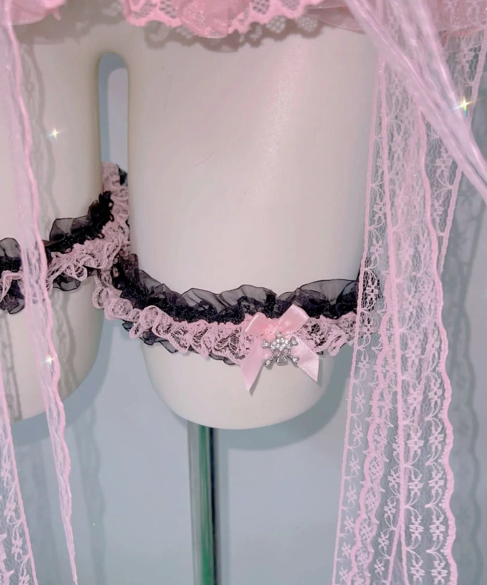 Enchanting Pink & Black Coquette Babydoll Lingerie Set - Lace Ruffle Chemise for Romantic Fall & Halloween Fun