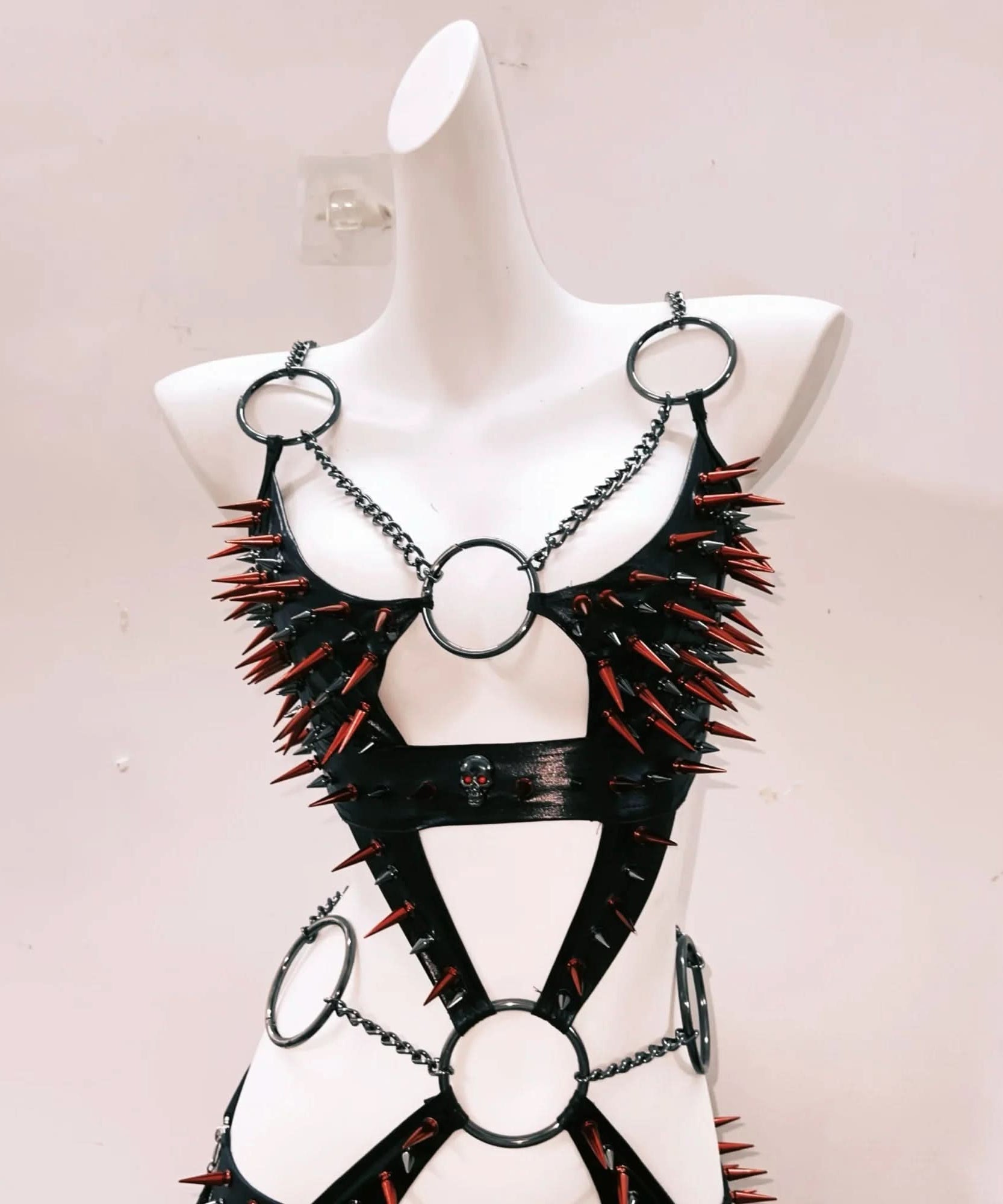 Fierce Spiked & Faux Fur Harness Mini Skirt Set - Ultimate Halloween & Club Night Look