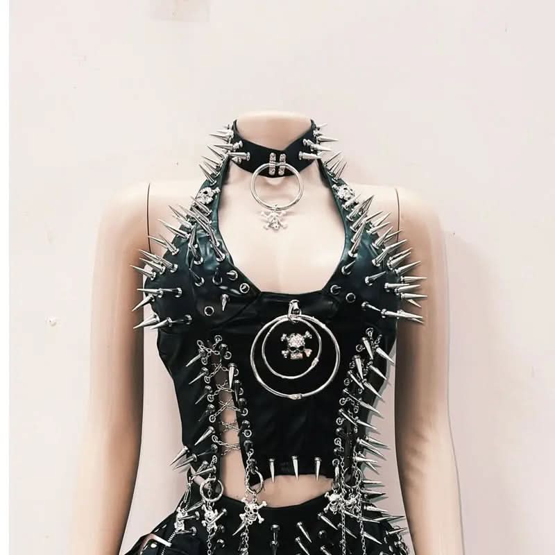 Extreme Spiked Goth Punk Rave Outfit - Halloween & Festival Statement Set for Women