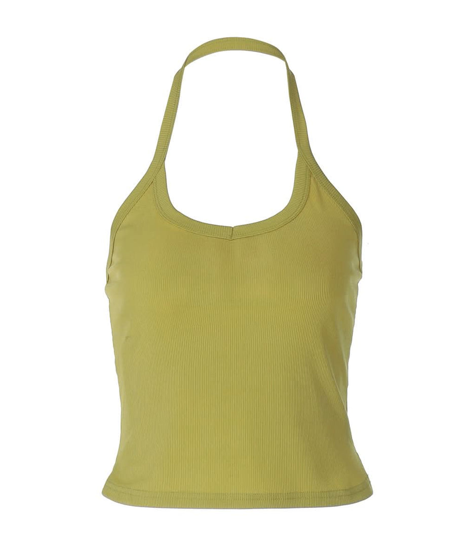 Chic Sage Green Ribbed Halter Top – U-Neck Tank for Effortless Fall Layering & Style