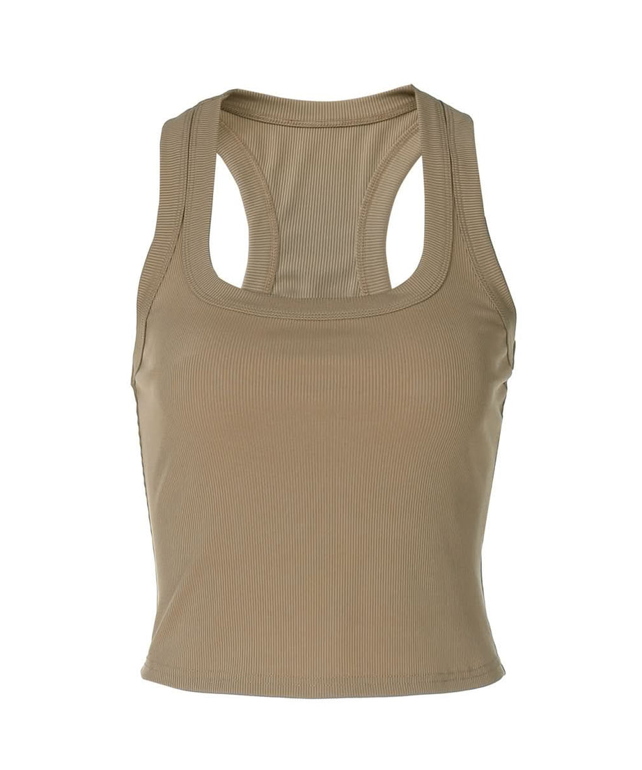 Effortless Chic Ribbed Racerback Crop Tank – Fall U-Neck Layering Essential