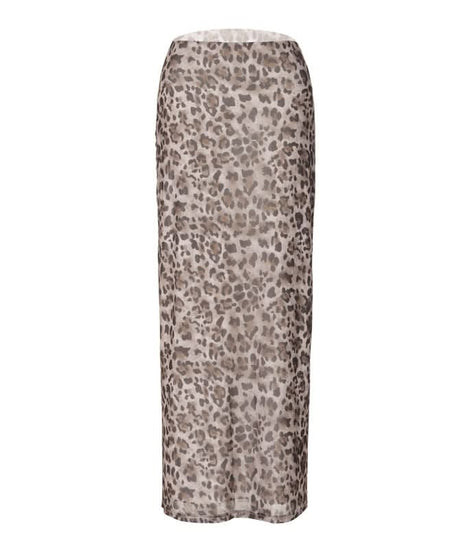 Wild Instinct: Chic Grey Leopard Mesh Maxi Skirt – Your Go-To for Fall Fashion