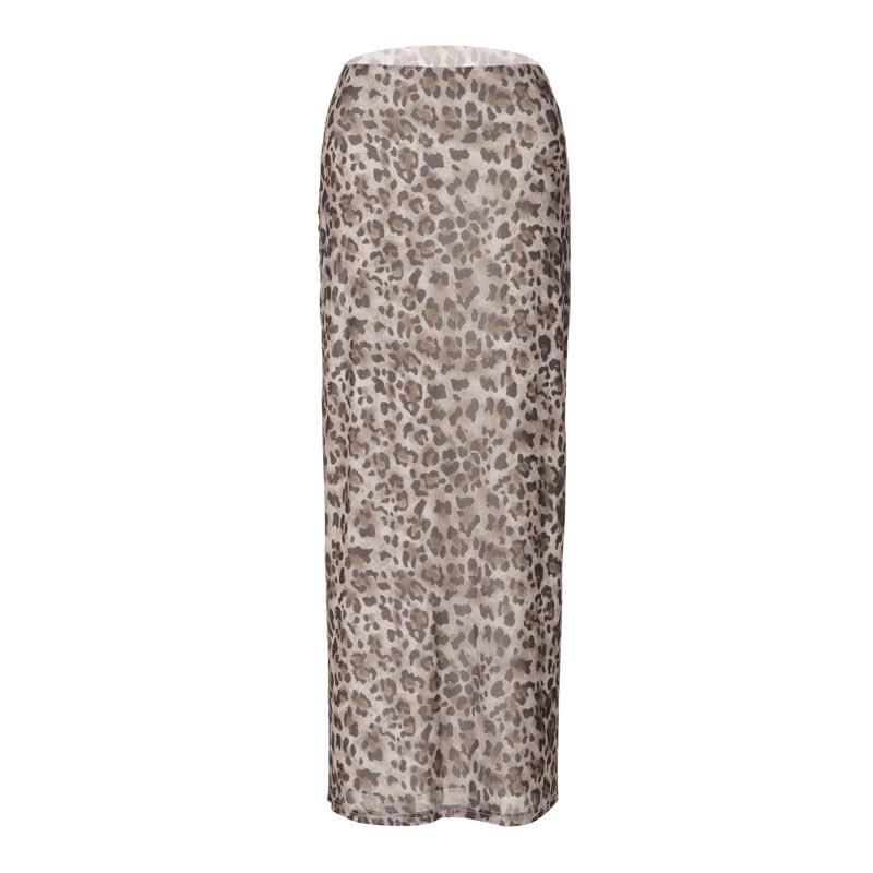 Wild Instinct: Chic Grey Leopard Mesh Maxi Skirt – Your Go-To for Fall Fashion