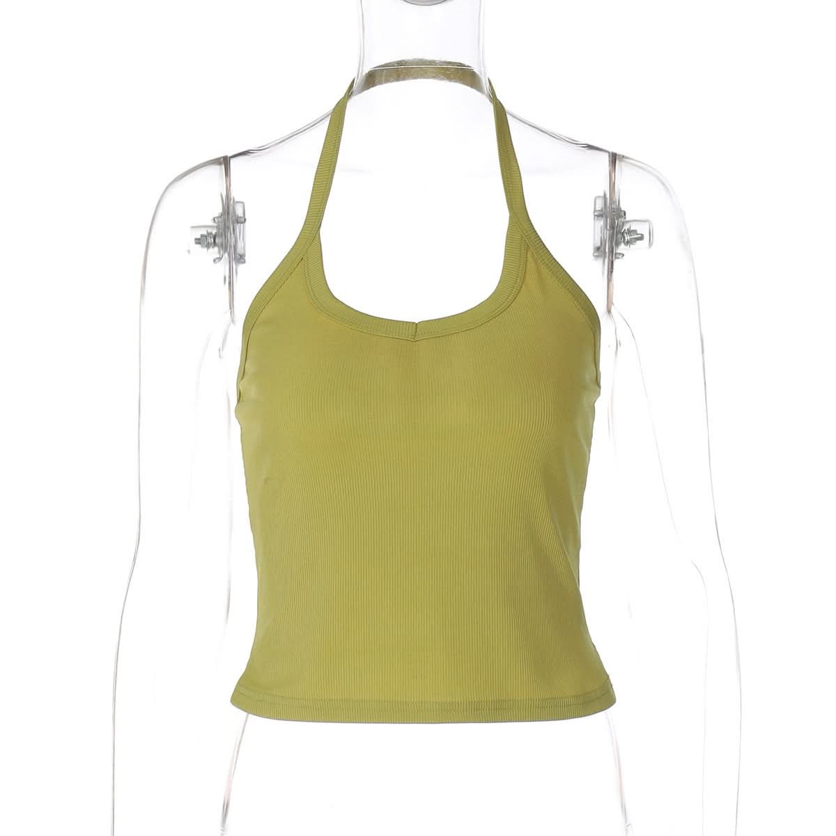 Chic Sage Green Ribbed Halter Top – U-Neck Tank for Effortless Fall Layering & Style