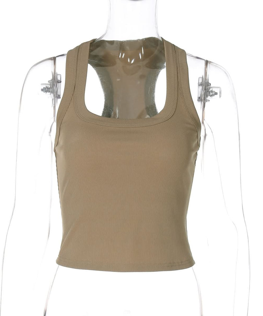 Effortless Chic Ribbed Racerback Crop Tank – Fall U-Neck Layering Essential