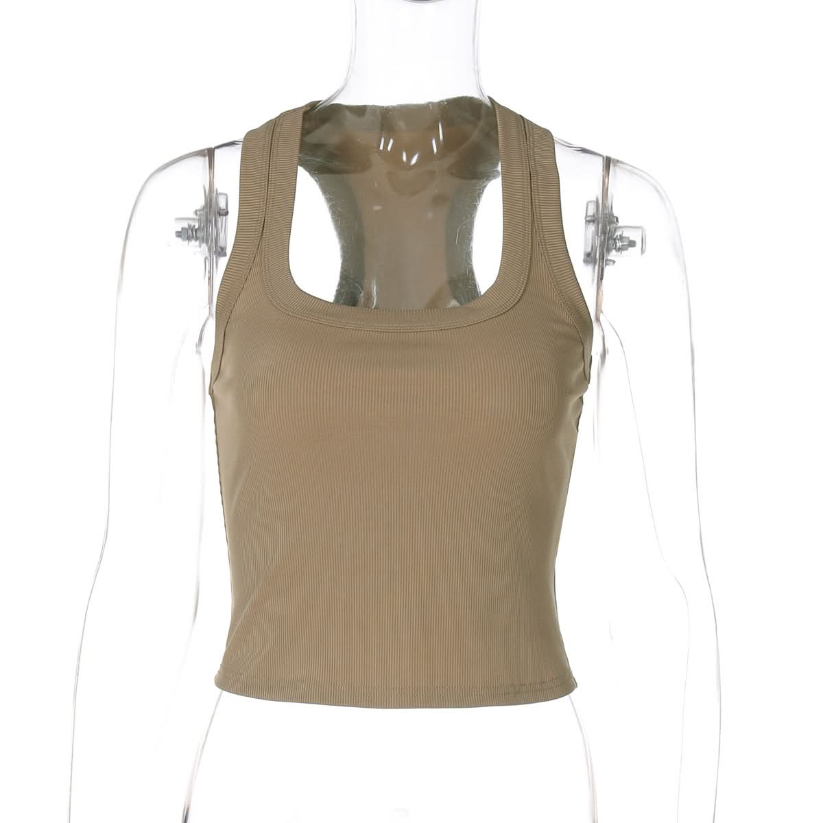 Effortless Chic Ribbed Racerback Crop Tank – Fall U-Neck Layering Essential