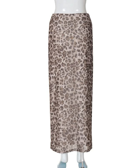 Wild Instinct: Chic Grey Leopard Mesh Maxi Skirt – Your Go-To for Fall Fashion