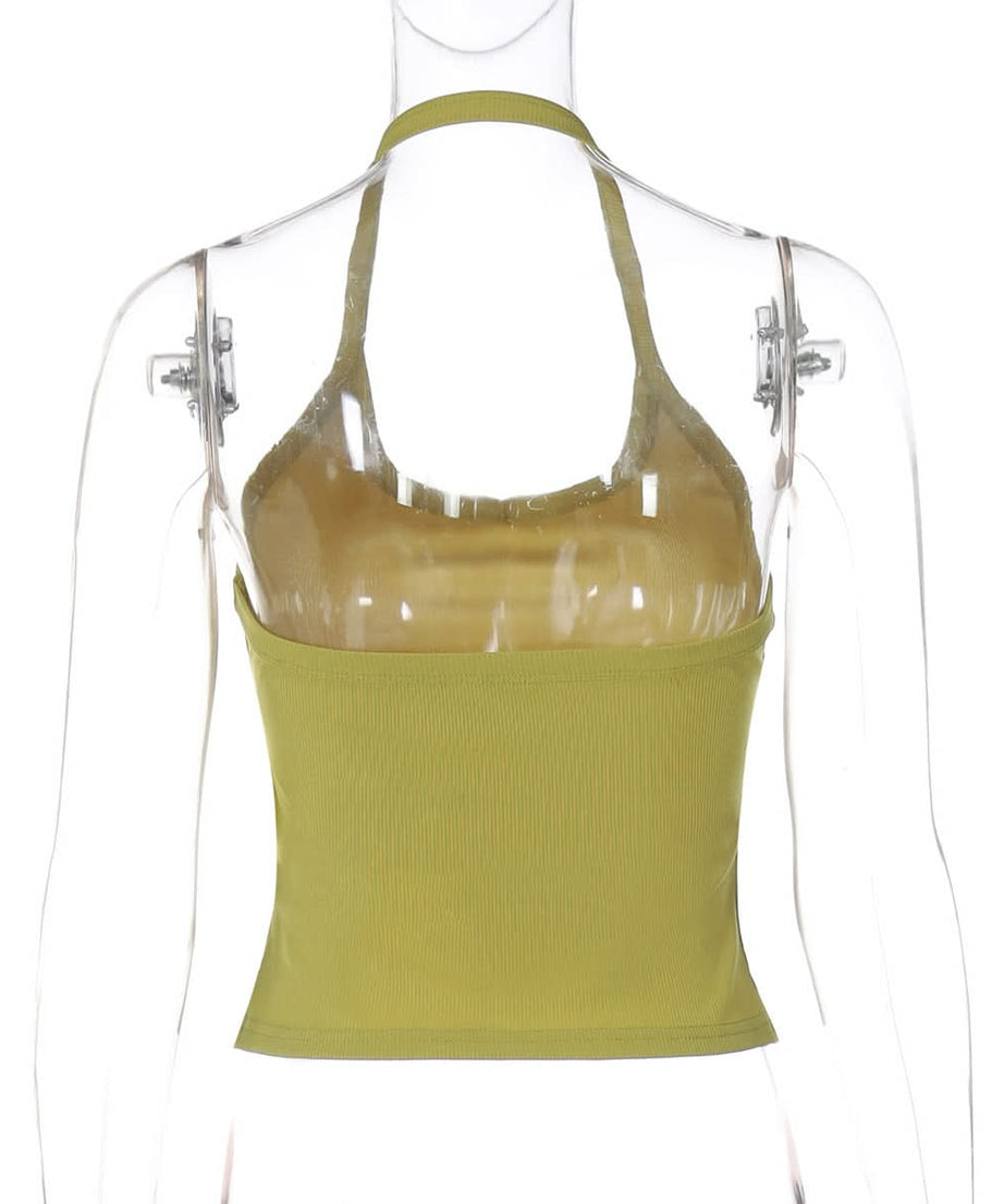 Chic Sage Green Ribbed Halter Top – U-Neck Tank for Effortless Fall Layering & Style