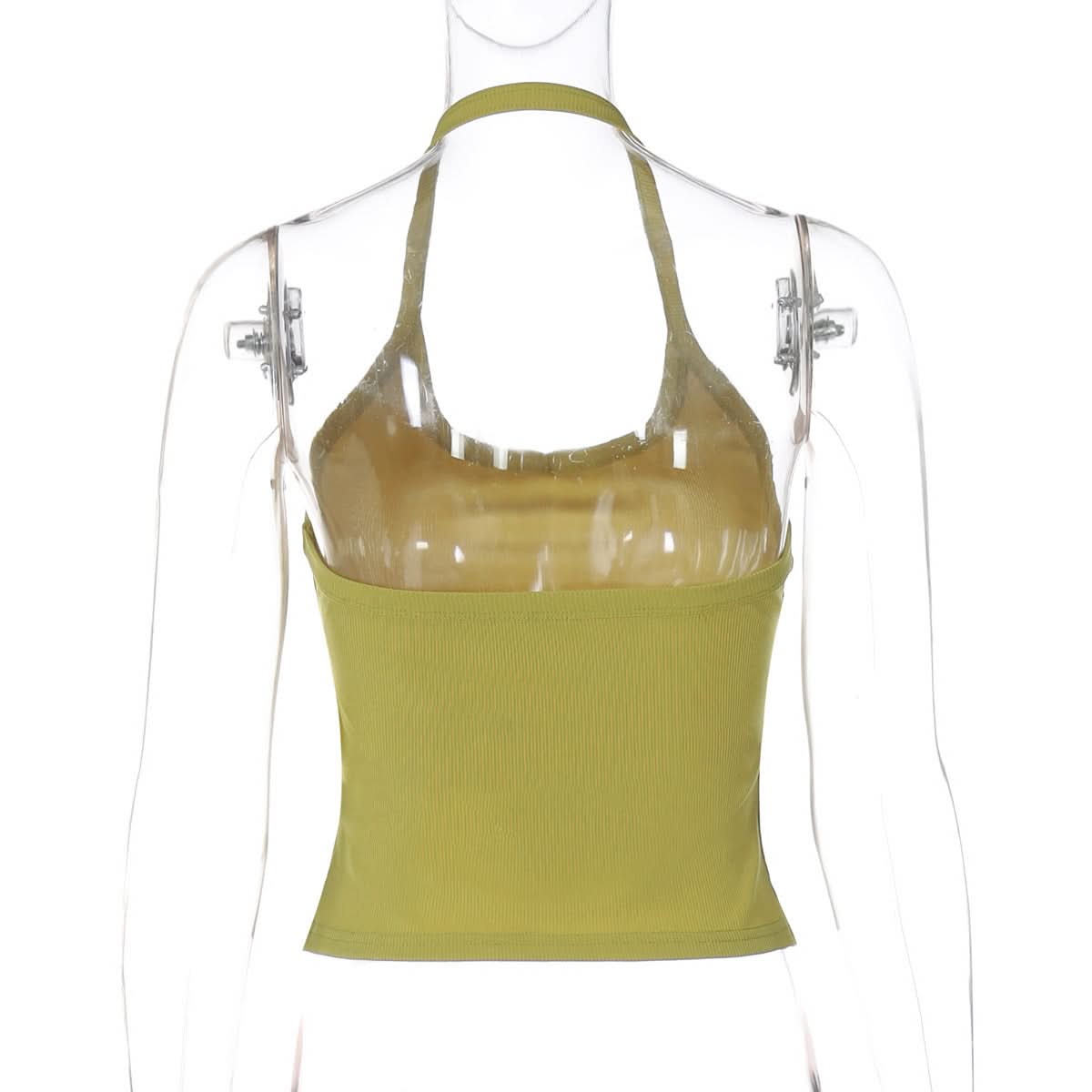 Chic Sage Green Ribbed Halter Top – U-Neck Tank for Effortless Fall Layering & Style