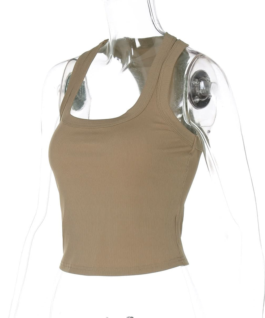 Effortless Chic Ribbed Racerback Crop Tank – Fall U-Neck Layering Essential
