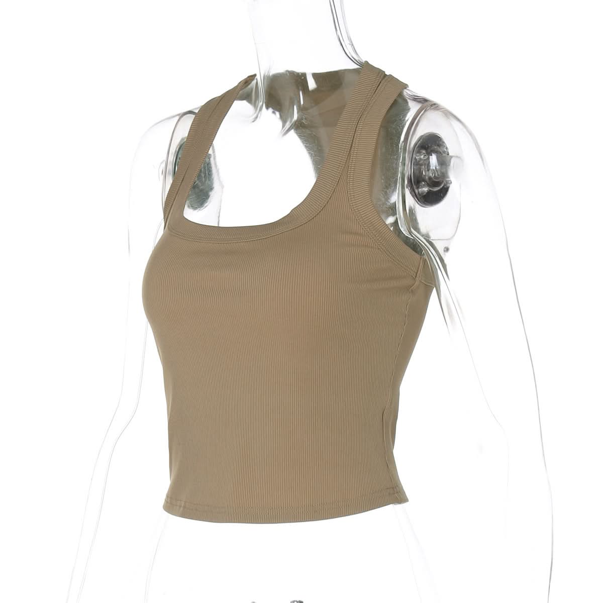 Effortless Chic Ribbed Racerback Crop Tank – Fall U-Neck Layering Essential