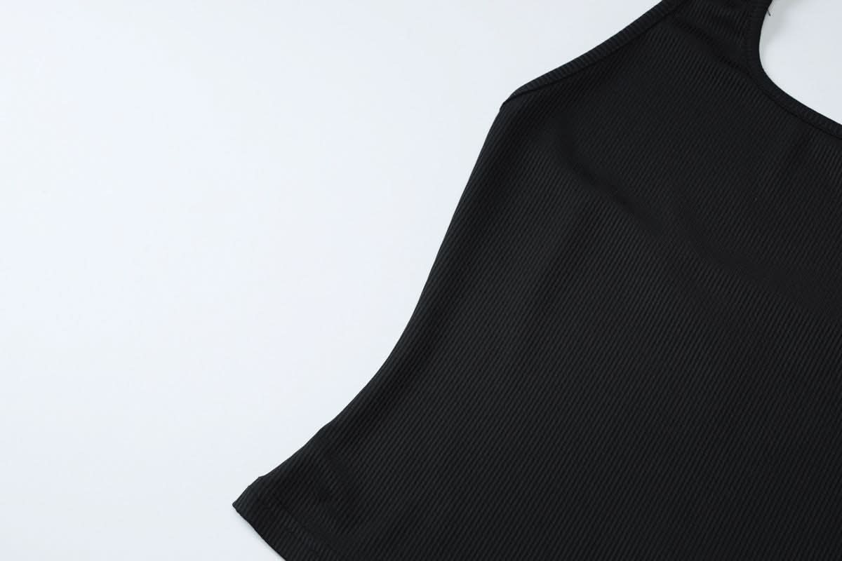 Chic Black Ribbed Halter Top with Sculptural Side Ring | Effortless Fall Style