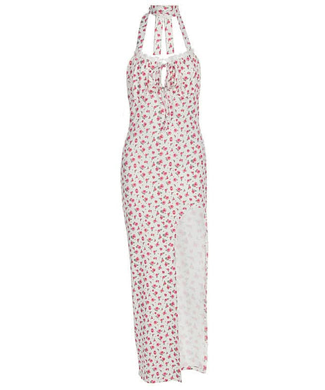 Romantic Ditsy Floral Halter Maxi Dress with High Slit - Your Perfect Vacation & Resort Getaway Essential