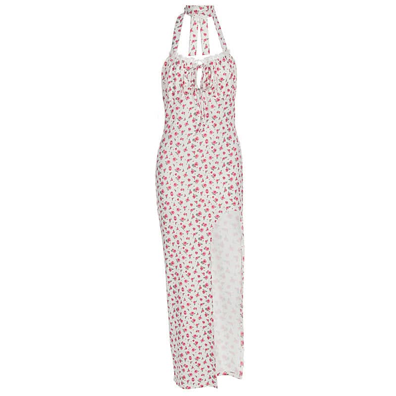 Romantic Ditsy Floral Halter Maxi Dress with High Slit - Your Perfect Vacation & Resort Getaway Essential