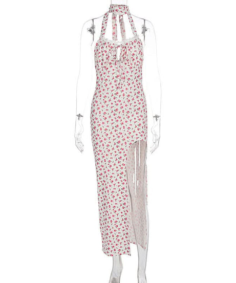 Romantic Ditsy Floral Halter Maxi Dress with High Slit - Your Perfect Vacation & Resort Getaway Essential