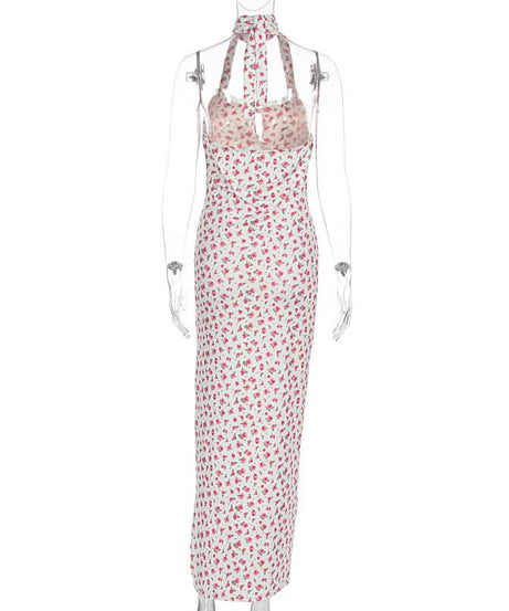 Romantic Ditsy Floral Halter Maxi Dress with High Slit - Your Perfect Vacation & Resort Getaway Essential