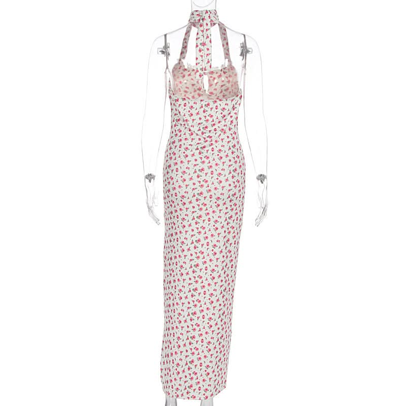 Romantic Ditsy Floral Halter Maxi Dress with High Slit - Your Perfect Vacation & Resort Getaway Essential