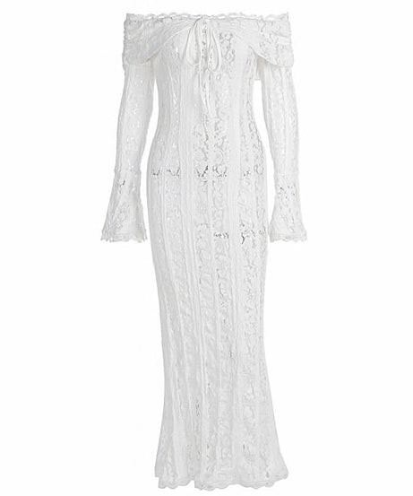Dreamy White Lace Off-Shoulder Maxi Dress - Your Winter Getaway & Bridal Event Essential