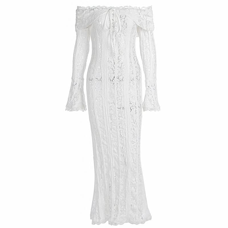Dreamy White Lace Off-Shoulder Maxi Dress - Your Winter Getaway & Bridal Event Essential