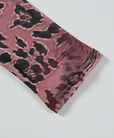 Dark Romance Floral Leopard Mesh Ruched Mini Dress - Fall Party & Date Night Glam