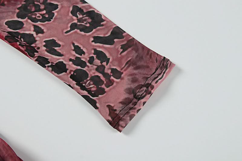 Dark Romance Floral Leopard Mesh Ruched Mini Dress - Fall Party & Date Night Glam