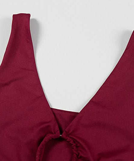 Daring Burgundy Cut-Out Maxi Dress | V-Neck & High Slit for Fall & Holiday Parties