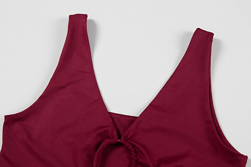 Daring Burgundy Cut-Out Maxi Dress | V-Neck & High Slit for Fall & Holiday Parties