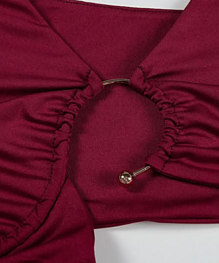 Daring Burgundy Cut-Out Maxi Dress | V-Neck & High Slit for Fall & Holiday Parties