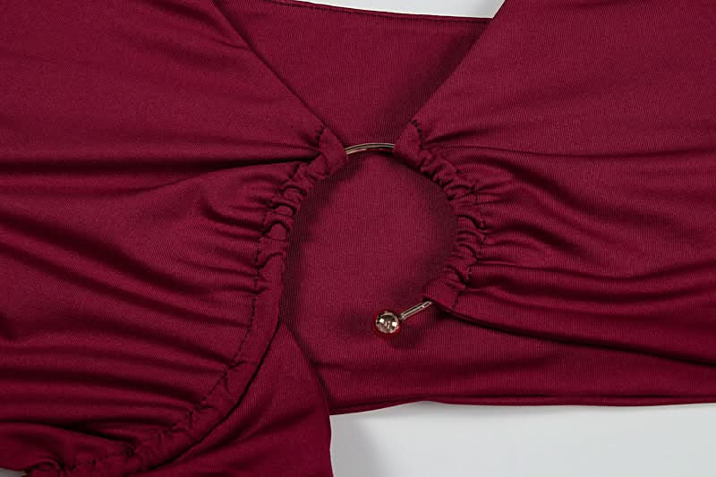 Daring Burgundy Cut-Out Maxi Dress | V-Neck & High Slit for Fall & Holiday Parties