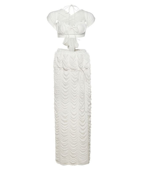Boho Chic White Ruched Halter Maxi Skirt Set - Your Ultimate Vacation & Resort Essential