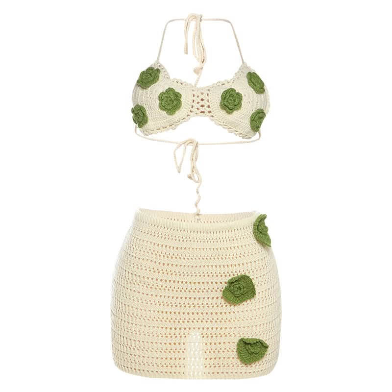 Chic Crochet Floral Halter Top & Mini Skirt Set | Your Boho Resort & Vacation Essential