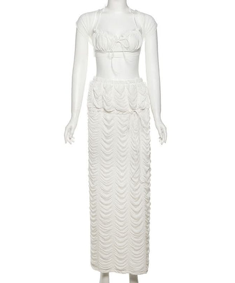 Boho Chic White Ruched Halter Maxi Skirt Set - Your Ultimate Vacation & Resort Essential