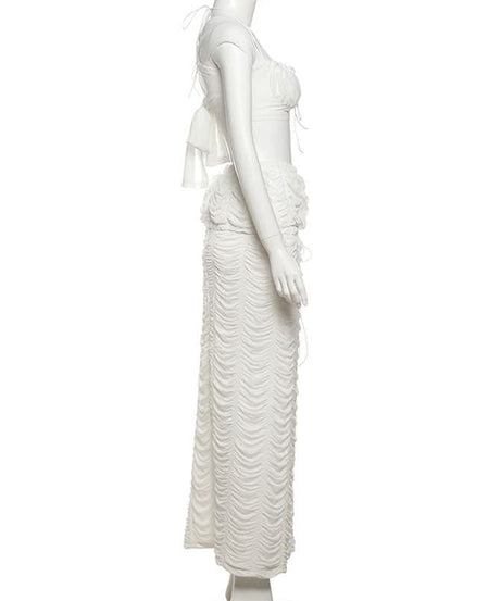Boho Chic White Ruched Halter Maxi Skirt Set - Your Ultimate Vacation & Resort Essential
