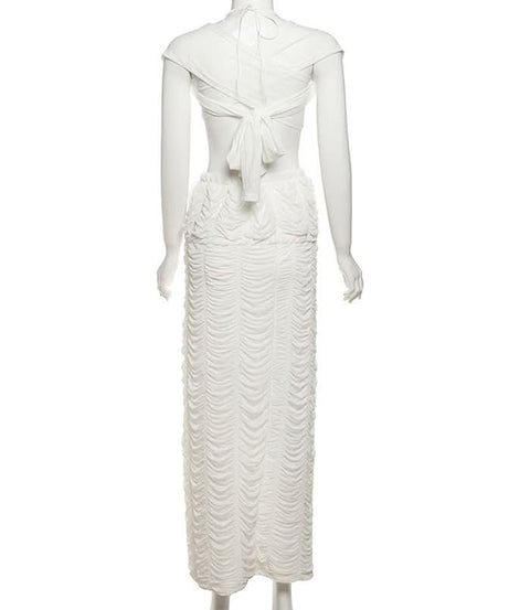 Boho Chic White Ruched Halter Maxi Skirt Set - Your Ultimate Vacation & Resort Essential