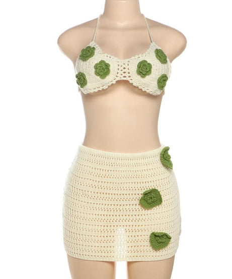 Chic Crochet Floral Halter Top & Mini Skirt Set | Your Boho Resort & Vacation Essential