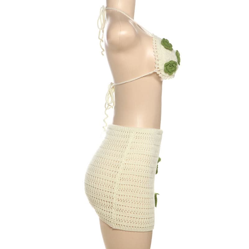 Chic Crochet Floral Halter Top & Mini Skirt Set | Your Boho Resort & Vacation Essential