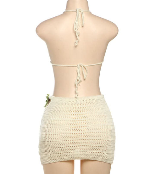 Chic Crochet Floral Halter Top & Mini Skirt Set | Your Boho Resort & Vacation Essential