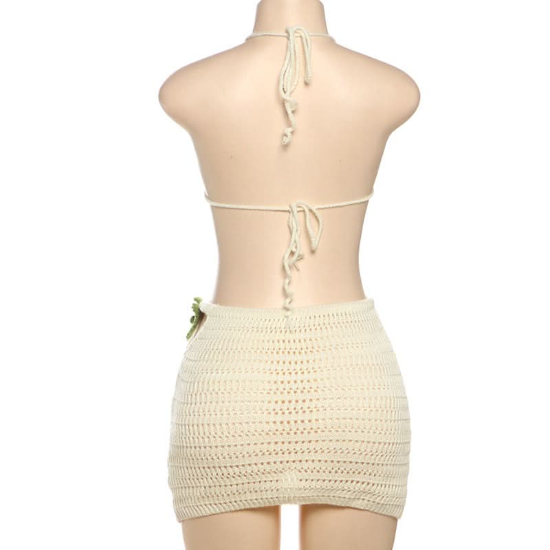 Chic Crochet Floral Halter Top & Mini Skirt Set | Your Boho Resort & Vacation Essential