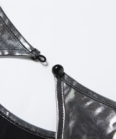 Liquid Metal Backless Romper: Shine Bright for Halloween, Club & Fall Parties