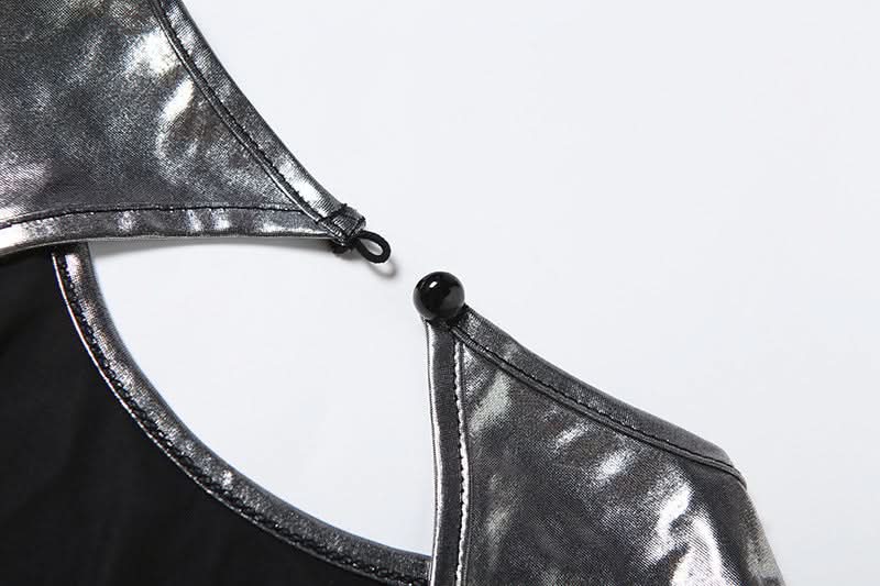 Liquid Metal Backless Romper: Shine Bright for Halloween, Club & Fall Parties