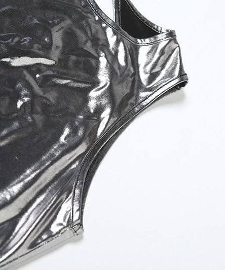 Liquid Metal Backless Romper: Shine Bright for Halloween, Club & Fall Parties