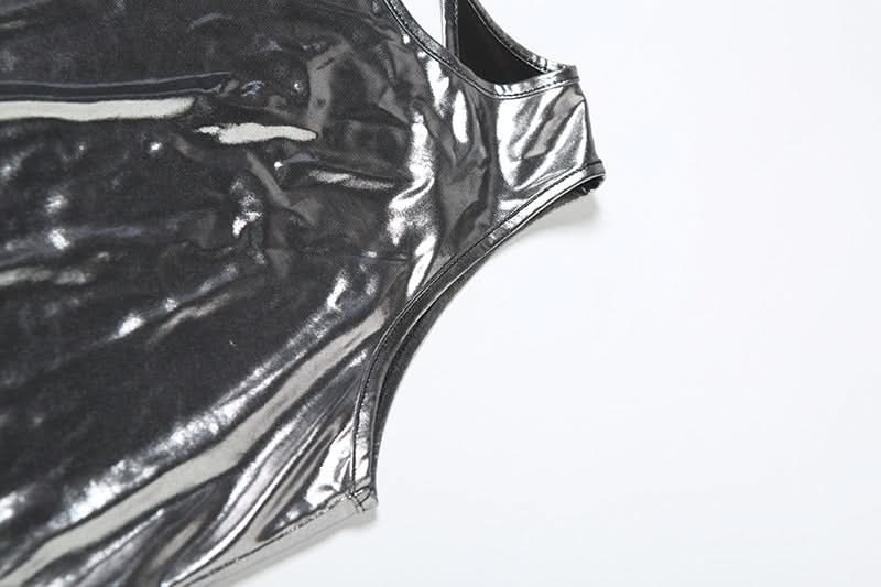 Liquid Metal Backless Romper: Shine Bright for Halloween, Club & Fall Parties