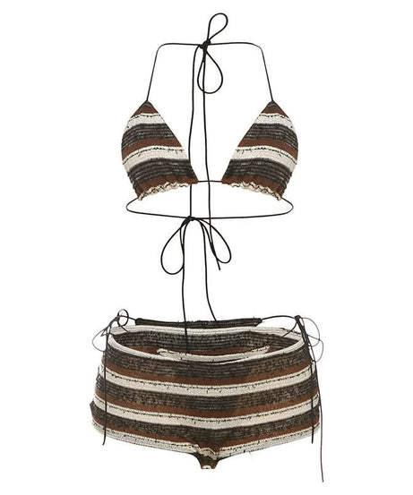Cozy Knit Striped Halter Top & Shorts Set - Chic Resort Wear & Loungewear for Women