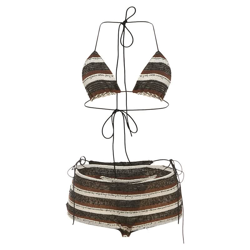 Cozy Knit Striped Halter Top & Shorts Set - Chic Resort Wear & Loungewear for Women