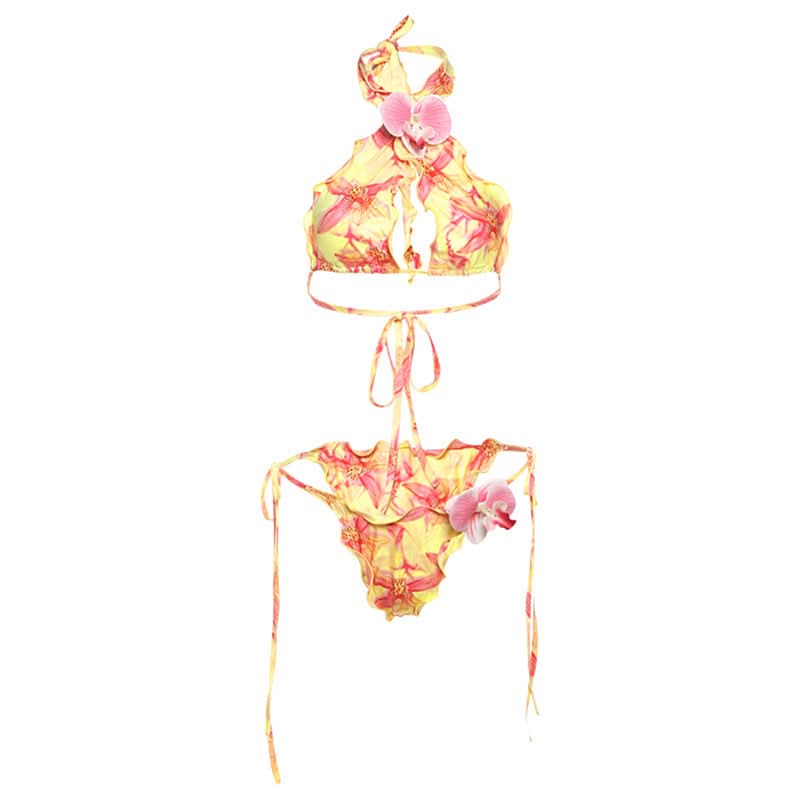 <b>Tropical Orchid Dreams Halter Bikini Set - Vibrant Floral Swimwear for Your Winter Getaway</b>