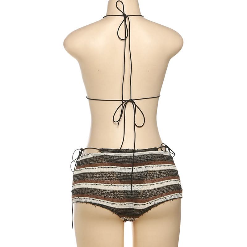 Cozy Knit Striped Halter Top & Shorts Set - Chic Resort Wear & Loungewear for Women